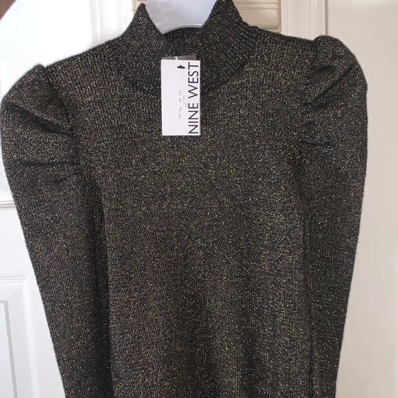 Nine West Sweaters - NWT! Women’s Nine West black/gold ruffle shoulder!